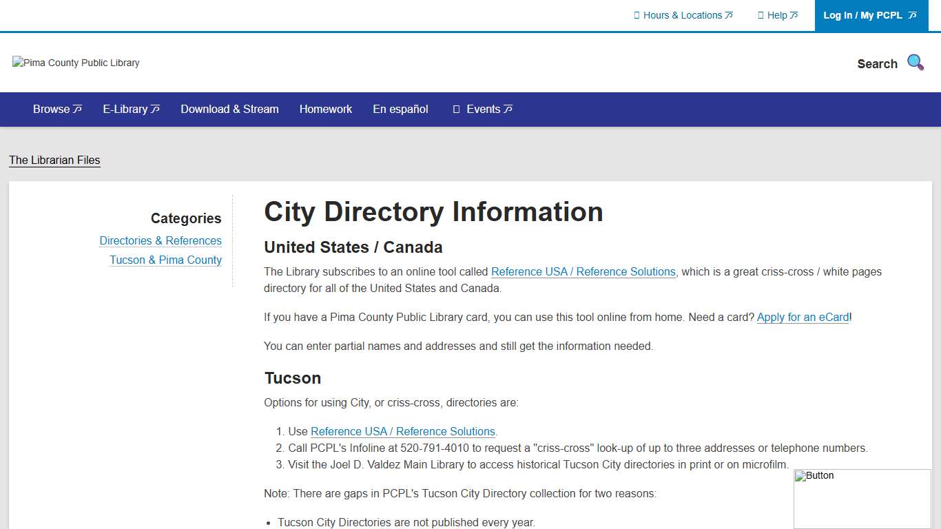 City Directory Information | Pima County Public Library